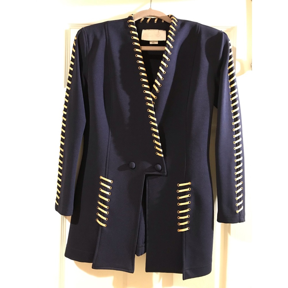 Vintage Navy Blue Blazer with Gold Detailing